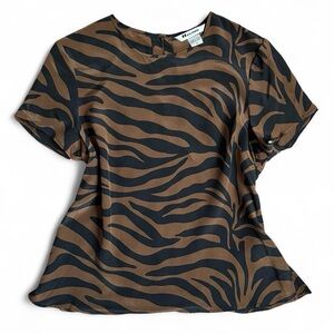 NWT 100% Silk Nygard Collection Zebra Print Top Size 10